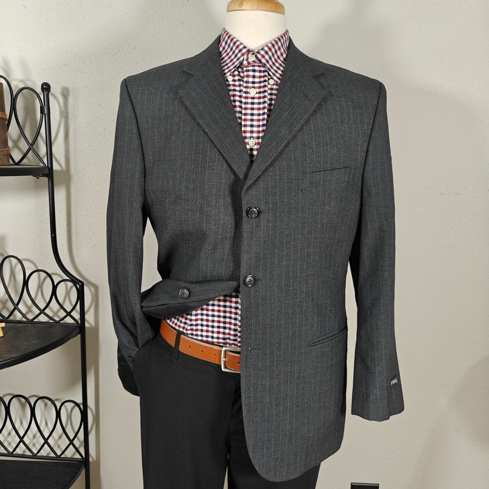 George Men's Sport Coat Blazer Three Button Charcoal‎ Gray Polyester Blend 42R